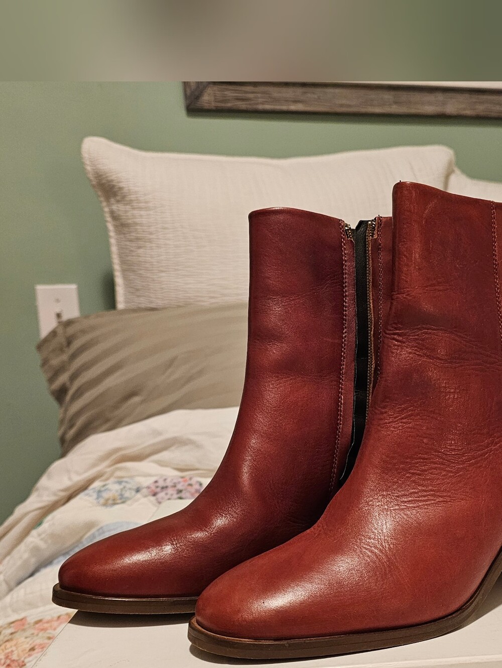 Anthropologie Red-Brown Leather Ankle Boots